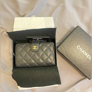 Chanel Bifold Medium Wallet in Black Quilted Caviar with Gold Hardware